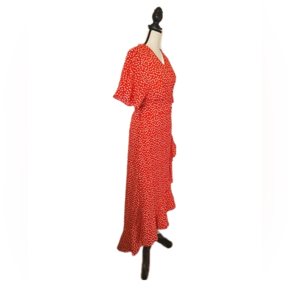 NWT :: Red Floral Wrap Maxi Ruffle Women's Long Dress Size 2X - Picture 2 of 8